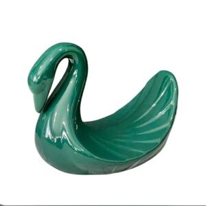 Vintage Forest Green Ceramic SWAN Towel Holder Countertop Bath Accessory MCM
